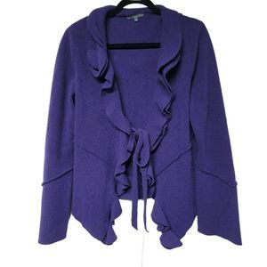 LORA. GI 100% Lambs Wool Tie Front Cardigan Flutter Neckline Made In Italy XL
